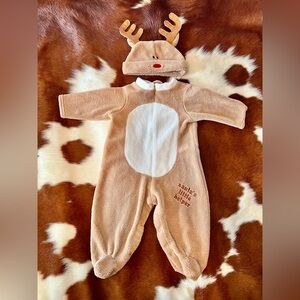 Reindeer-Themed Tan Footie for Baby